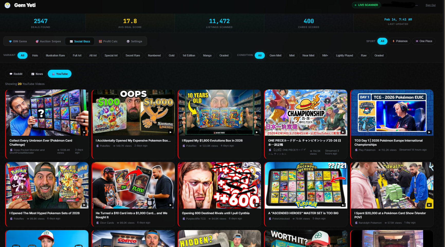 Gem Yeti Social Buzz — YouTube integration