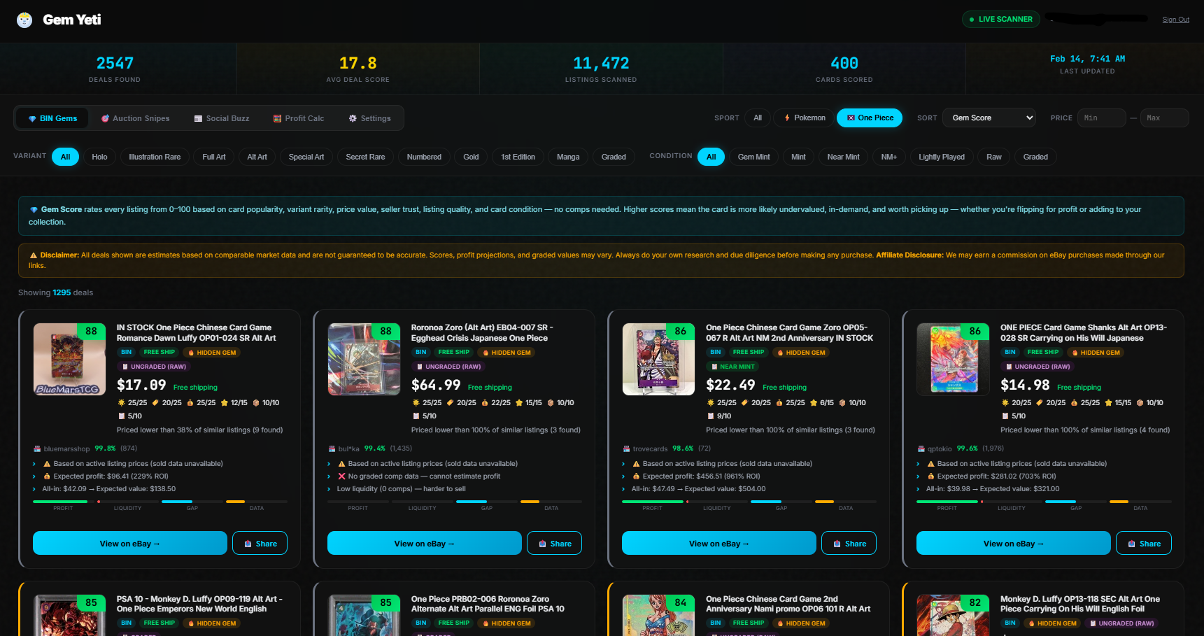 Gem Yeti Dashboard — Deal View